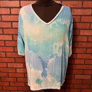 NWT Tru Luxe Jeans Top in Aqua with Metalic thread. Size XL